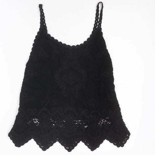 New Look Womens Black Paisley Viscose Camisole Tank Size S Scoop Neck - Crocheted Lace Detail
