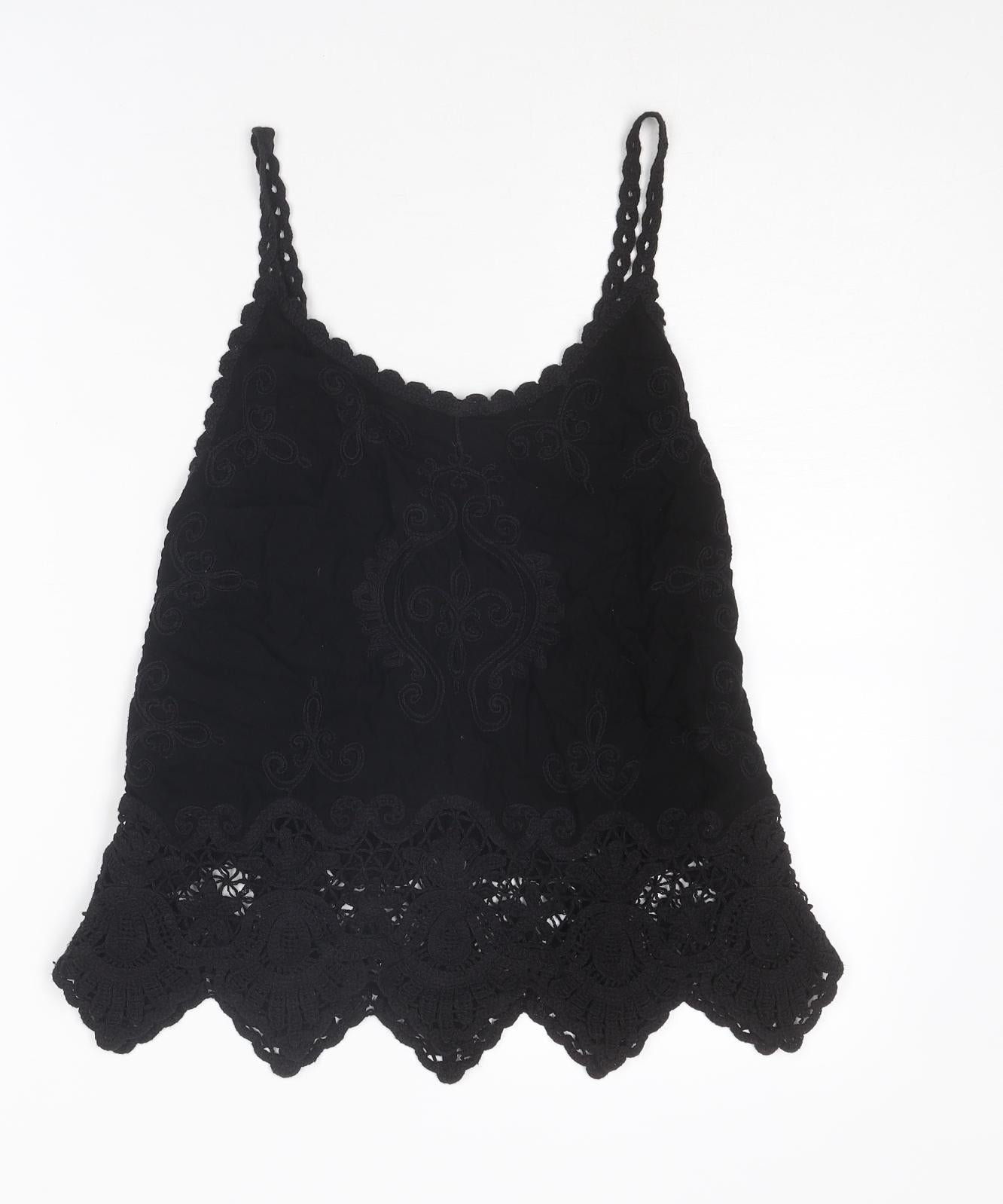 New Look Womens Black Paisley Viscose Camisole Tank Size S Scoop Neck - Crocheted Lace Detail