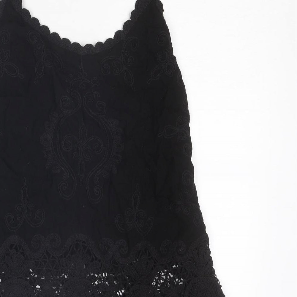 New Look Womens Black Paisley Viscose Camisole Tank Size S Scoop Neck - Crocheted Lace Detail