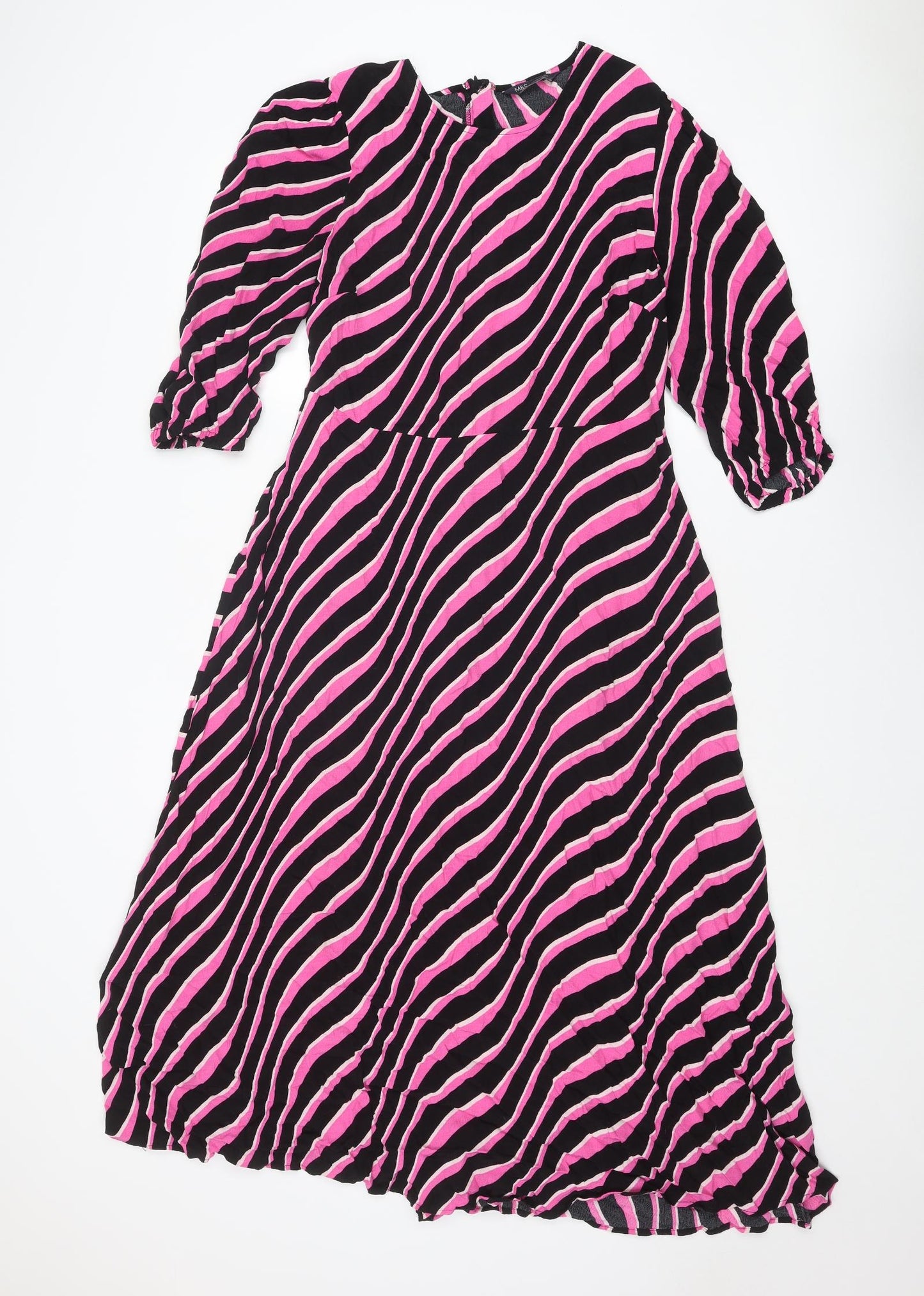 Marks and Spencer Womens Pink Geometric Viscose A-Line Size 12 Round Neck Zip