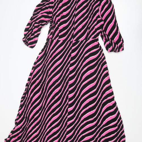 Marks and Spencer Womens Pink Geometric Viscose A-Line Size 12 Round Neck Zip