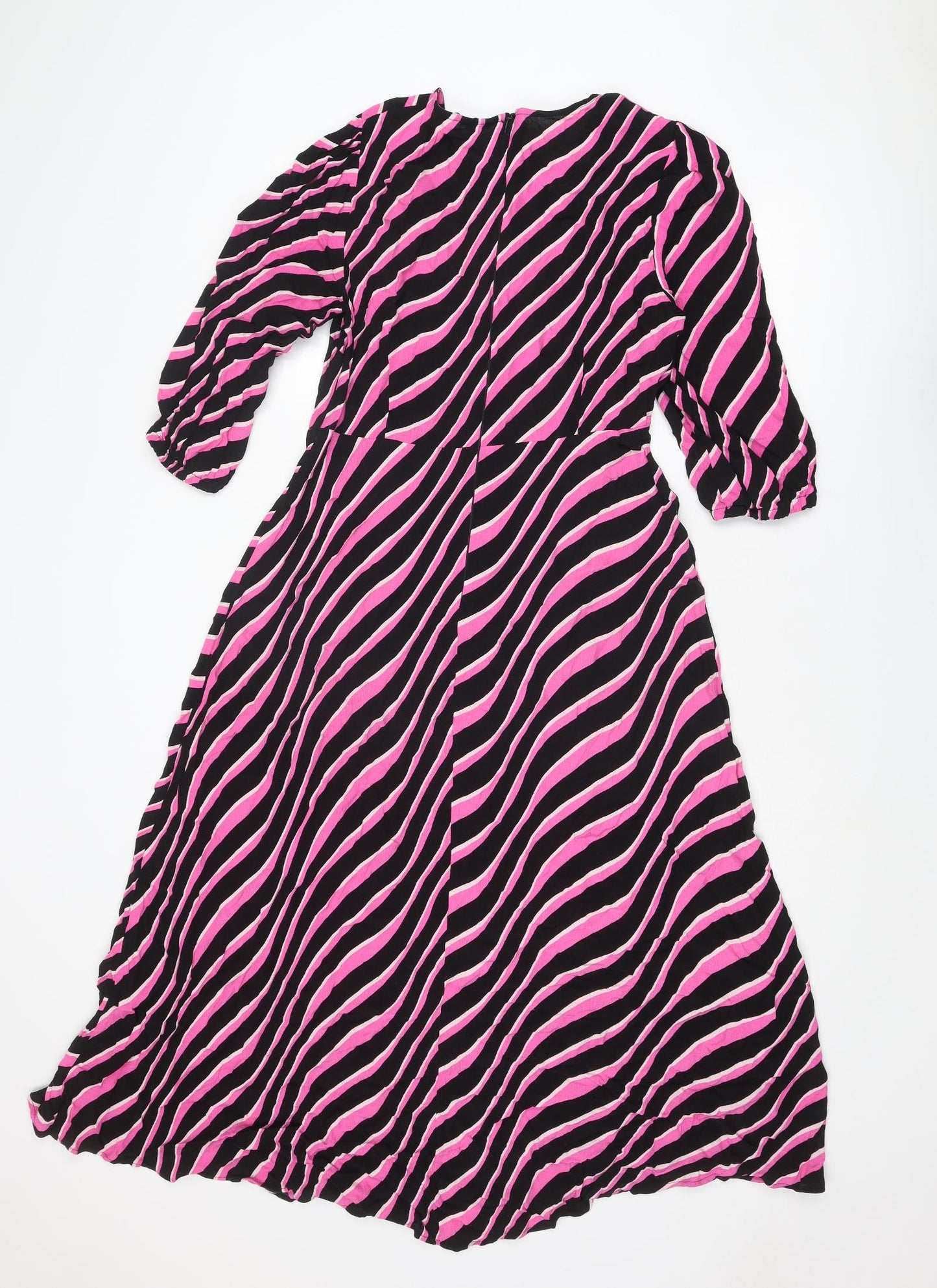 Marks and Spencer Womens Pink Geometric Viscose A-Line Size 12 Round Neck Zip