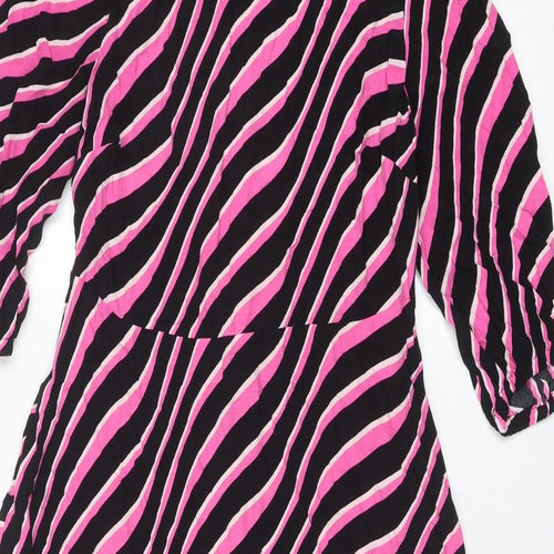Marks and Spencer Womens Pink Geometric Viscose A-Line Size 12 Round Neck Zip