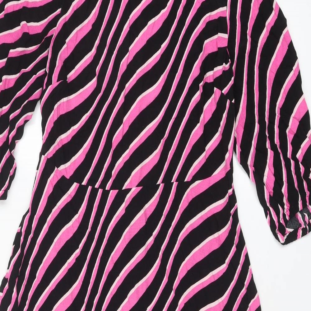 Marks and Spencer Womens Pink Geometric Viscose A-Line Size 12 Round Neck Zip