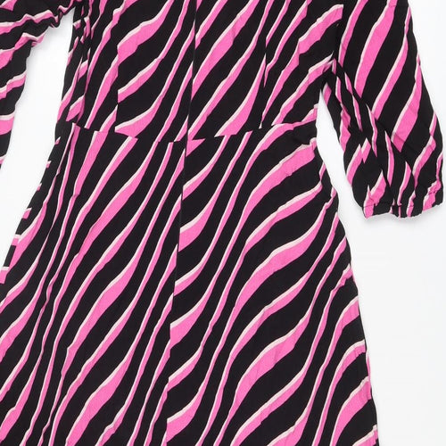 Marks and Spencer Womens Pink Geometric Viscose A-Line Size 12 Round Neck Zip
