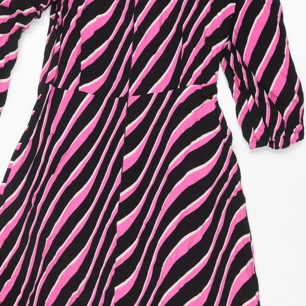 Marks and Spencer Womens Pink Geometric Viscose A-Line Size 12 Round Neck Zip