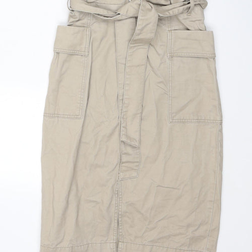 H&M Womens Beige Cotton Cargo Skirt Size 10 Zip - Belt included