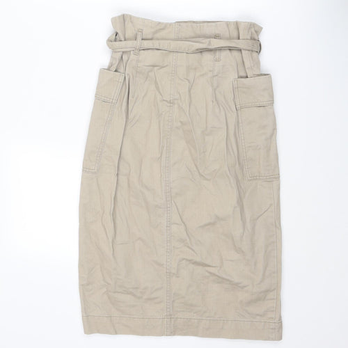 H&M Womens Beige Cotton Cargo Skirt Size 10 Zip - Belt included