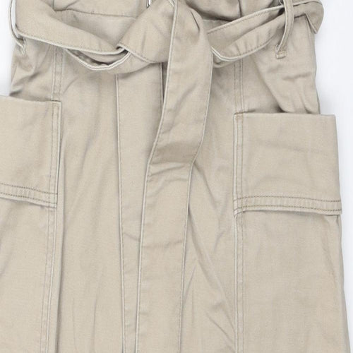 H&M Womens Beige Cotton Cargo Skirt Size 10 Zip - Belt included
