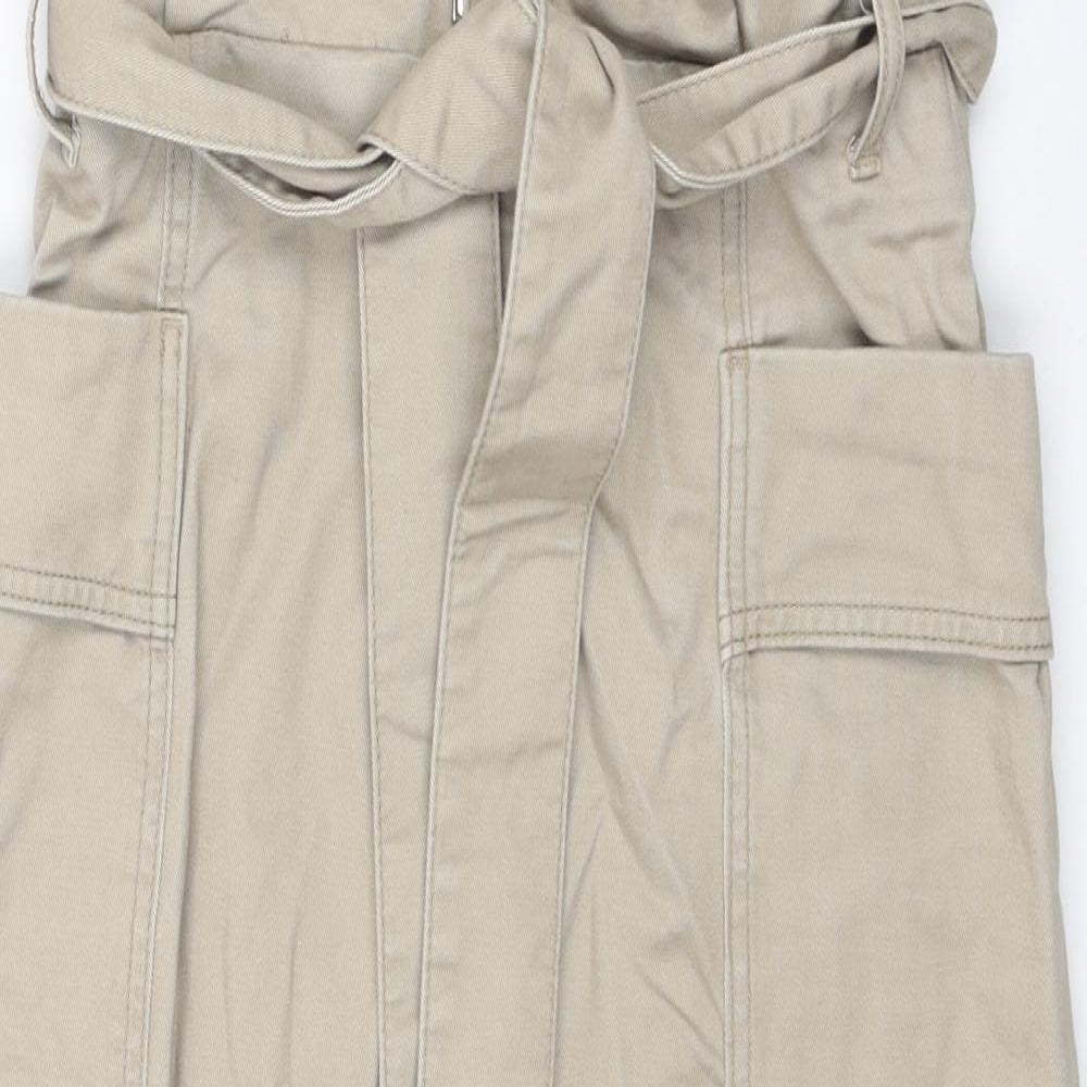 H&M Womens Beige Cotton Cargo Skirt Size 10 Zip - Belt included