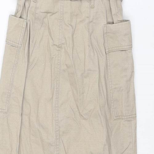 H&M Womens Beige Cotton Cargo Skirt Size 10 Zip - Belt included