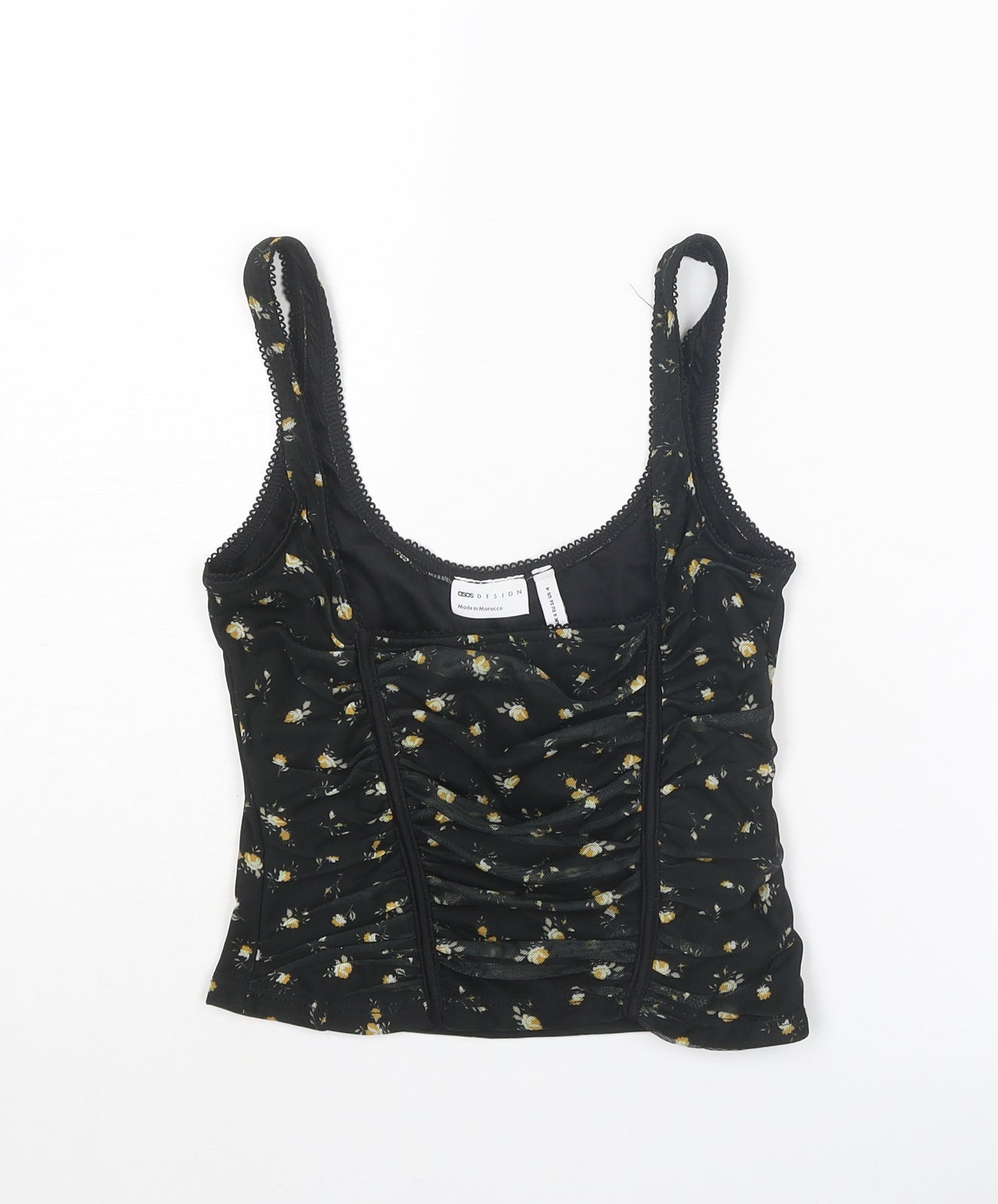 ASOS Womens Black Floral Polyester Cropped Tank Size 8 Square Neck - Ruched