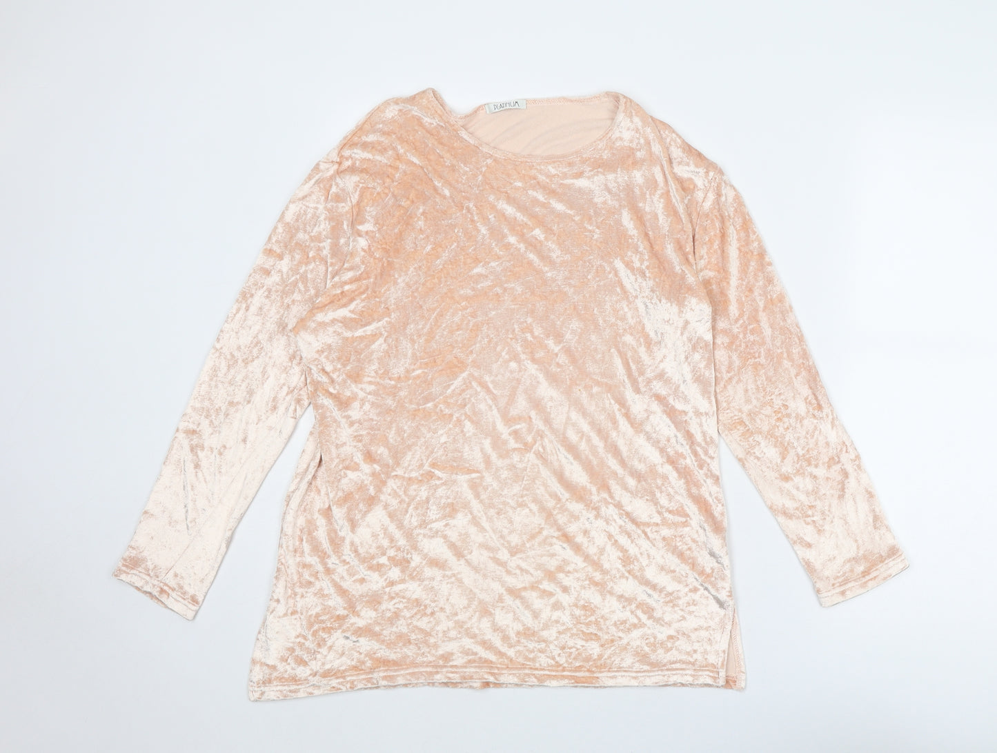 Platinum Womens Pink Viscose Basic Blouse Size M Round Neck