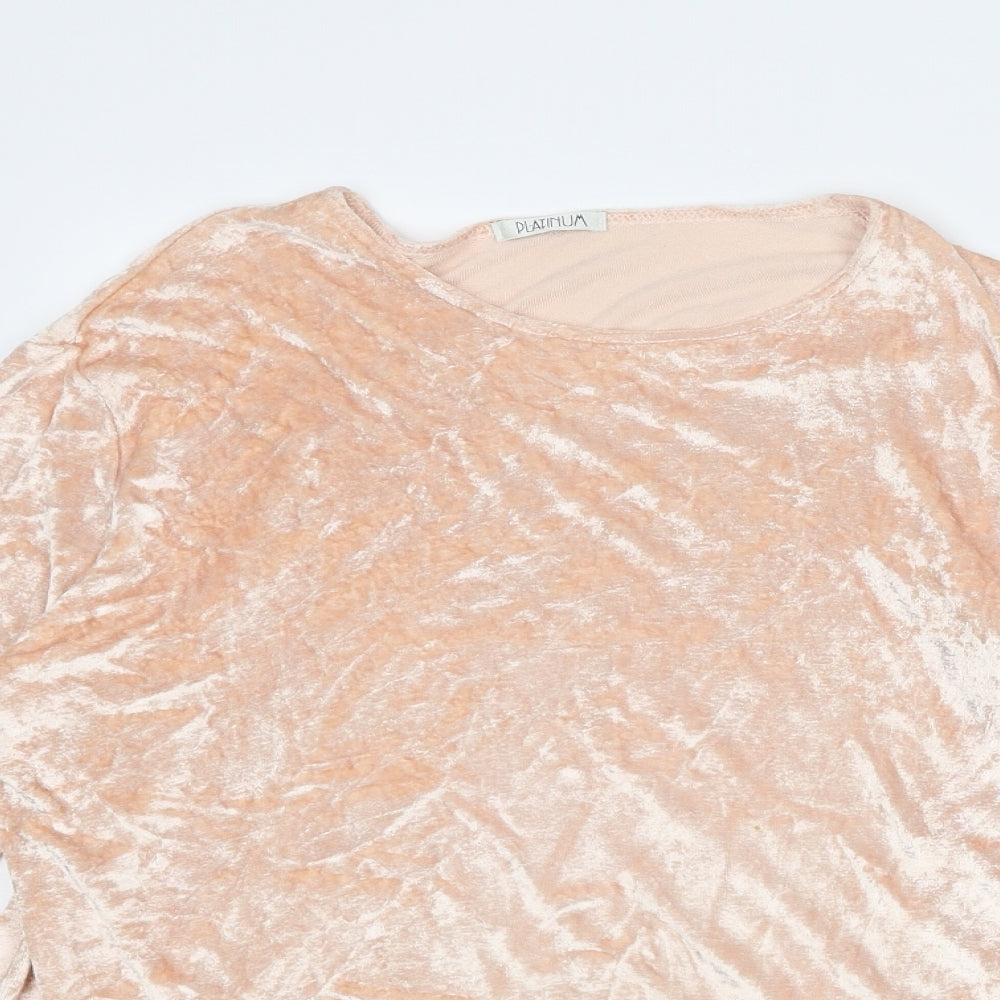 Platinum Womens Pink Viscose Basic Blouse Size M Round Neck