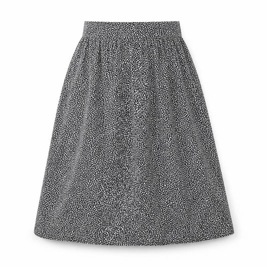 Front view of Peepers Sidney Murray women’s black geometric polyester peasant skirt, size UK 30, in