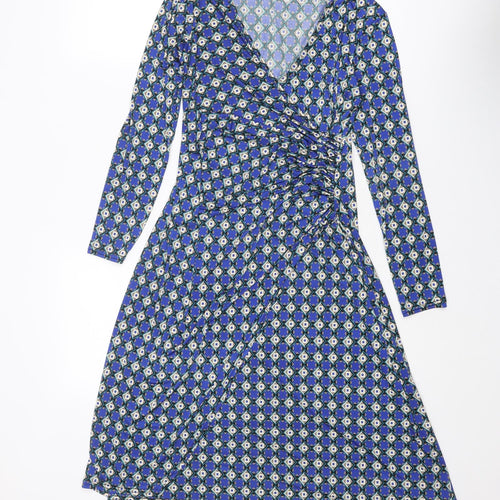 Ingenue London Womens Blue Geometric Polyester Trapeze & Swing Size 10 V-Neck Pullover