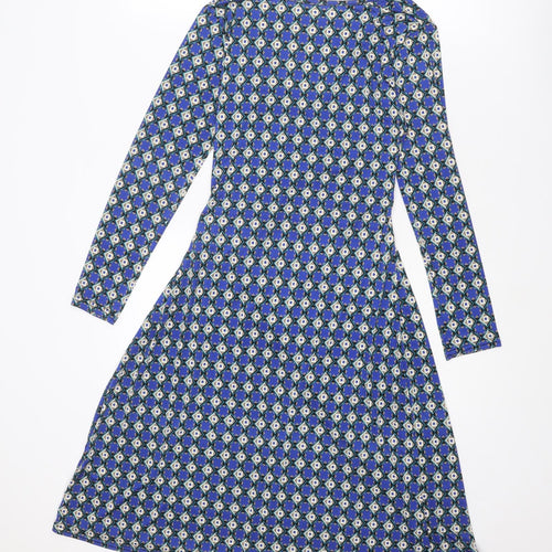 Ingenue London Womens Blue Geometric Polyester Trapeze & Swing Size 10 V-Neck Pullover