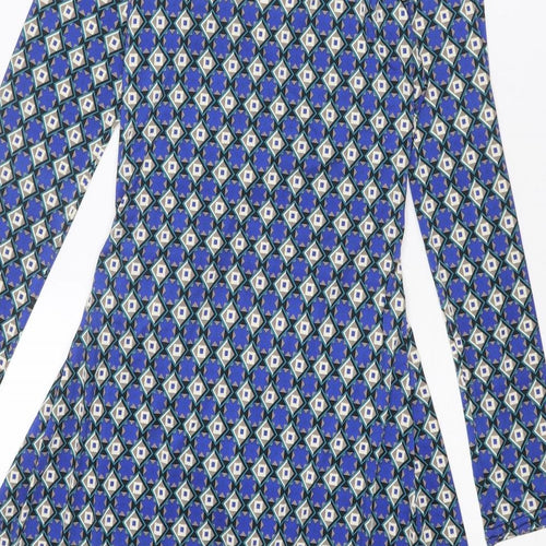 Ingenue London Womens Blue Geometric Polyester Trapeze & Swing Size 10 V-Neck Pullover
