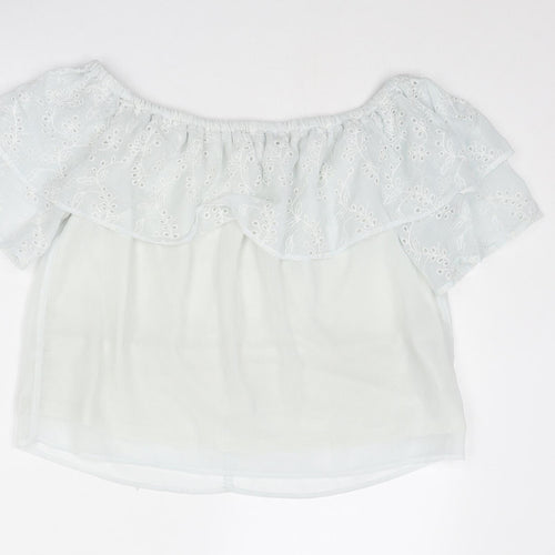 Only Womens White Polyester Basic Blouse Size 6 Off the Shoulder - Broderie Anglaise Details