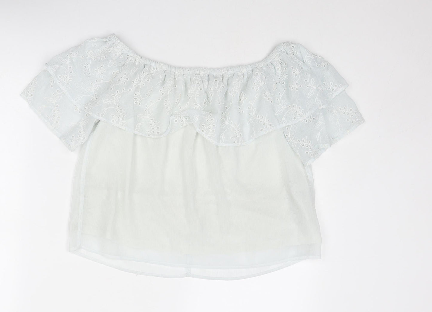 Only Womens White Polyester Basic Blouse Size 6 Off the Shoulder - Broderie Anglaise Details