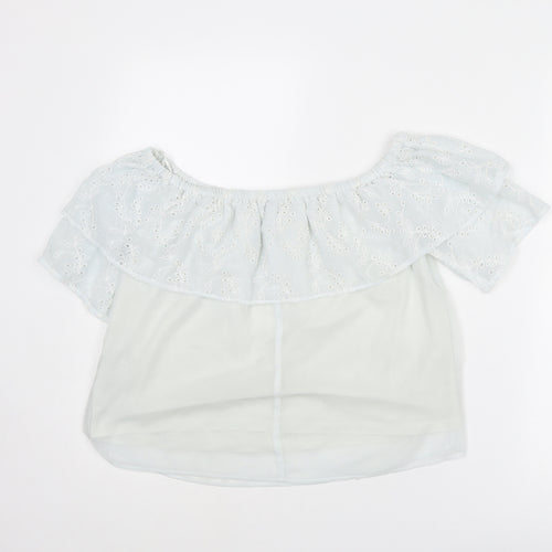 Only Womens White Polyester Basic Blouse Size 6 Off the Shoulder - Broderie Anglaise Details
