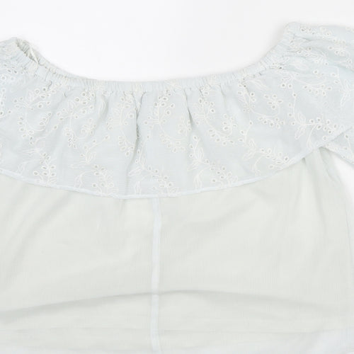 Only Womens White Polyester Basic Blouse Size 6 Off the Shoulder - Broderie Anglaise Details