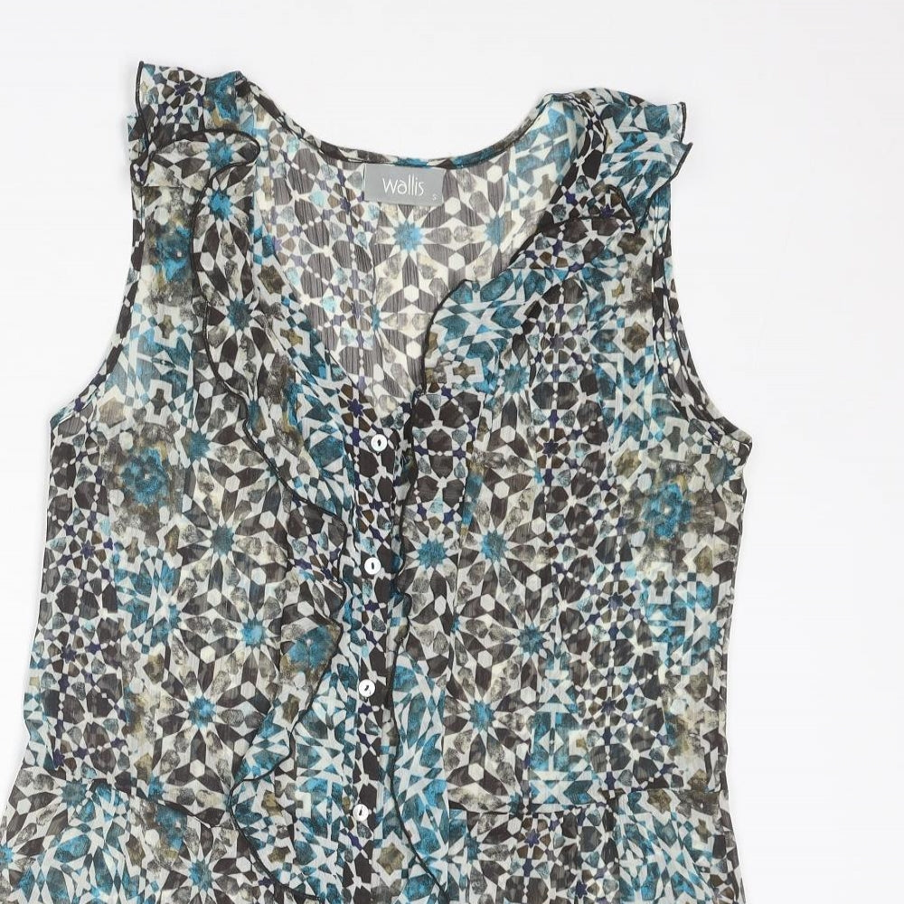 Wallis Womens Multicoloured Geometric Polyester Basic Button-Up Size S V-Neck