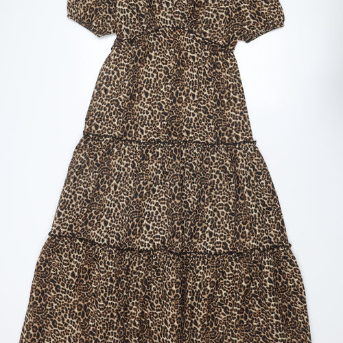 Dorothy Perkins Womens Brown Animal Print Polyester Maxi Size 8 V-Neck Pullover - Leopard pattern