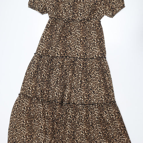 Dorothy Perkins Womens Brown Animal Print Polyester Maxi Size 8 V-Neck Pullover - Leopard pattern