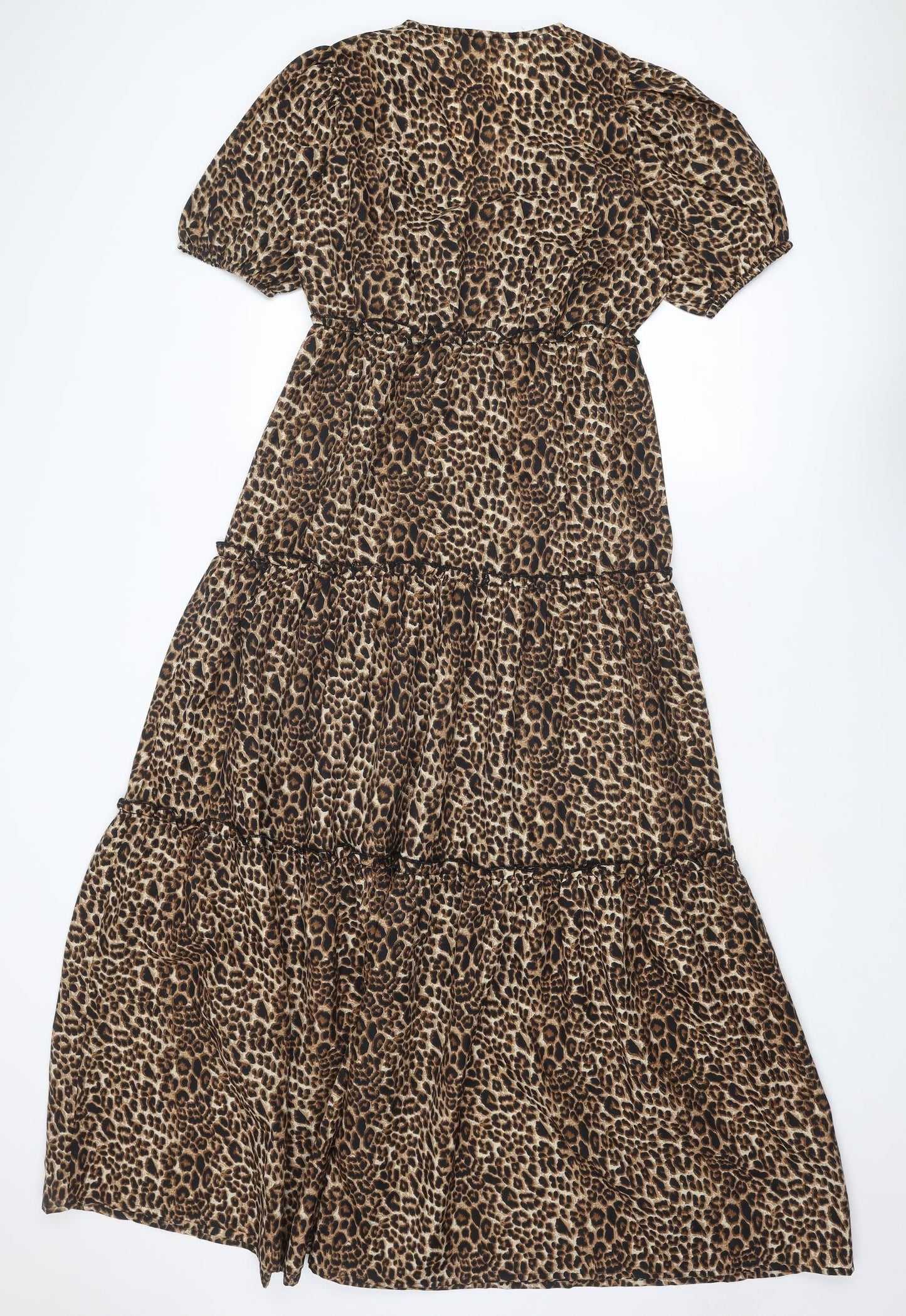 Dorothy Perkins Womens Brown Animal Print Polyester Maxi Size 8 V-Neck Pullover - Leopard pattern