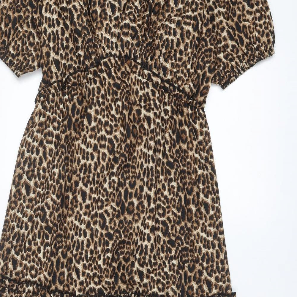 Dorothy Perkins Womens Brown Animal Print Polyester Maxi Size 8 V-Neck Pullover - Leopard pattern