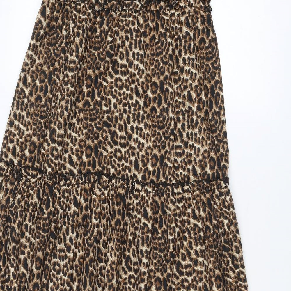 Dorothy Perkins Womens Brown Animal Print Polyester Maxi Size 8 V-Neck Pullover - Leopard pattern