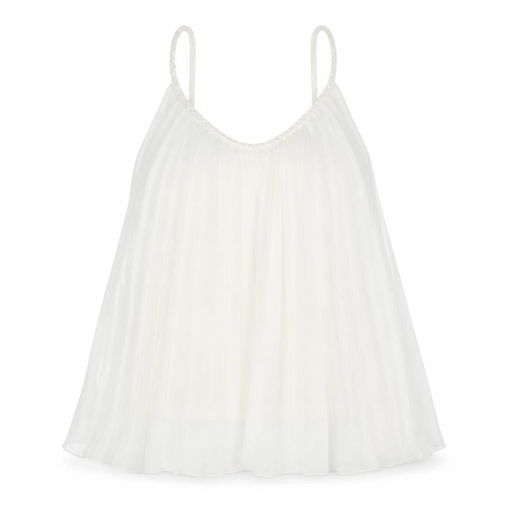 Front view of Apricot women’s white polyester camisole tank, size UK 8, scoop neck