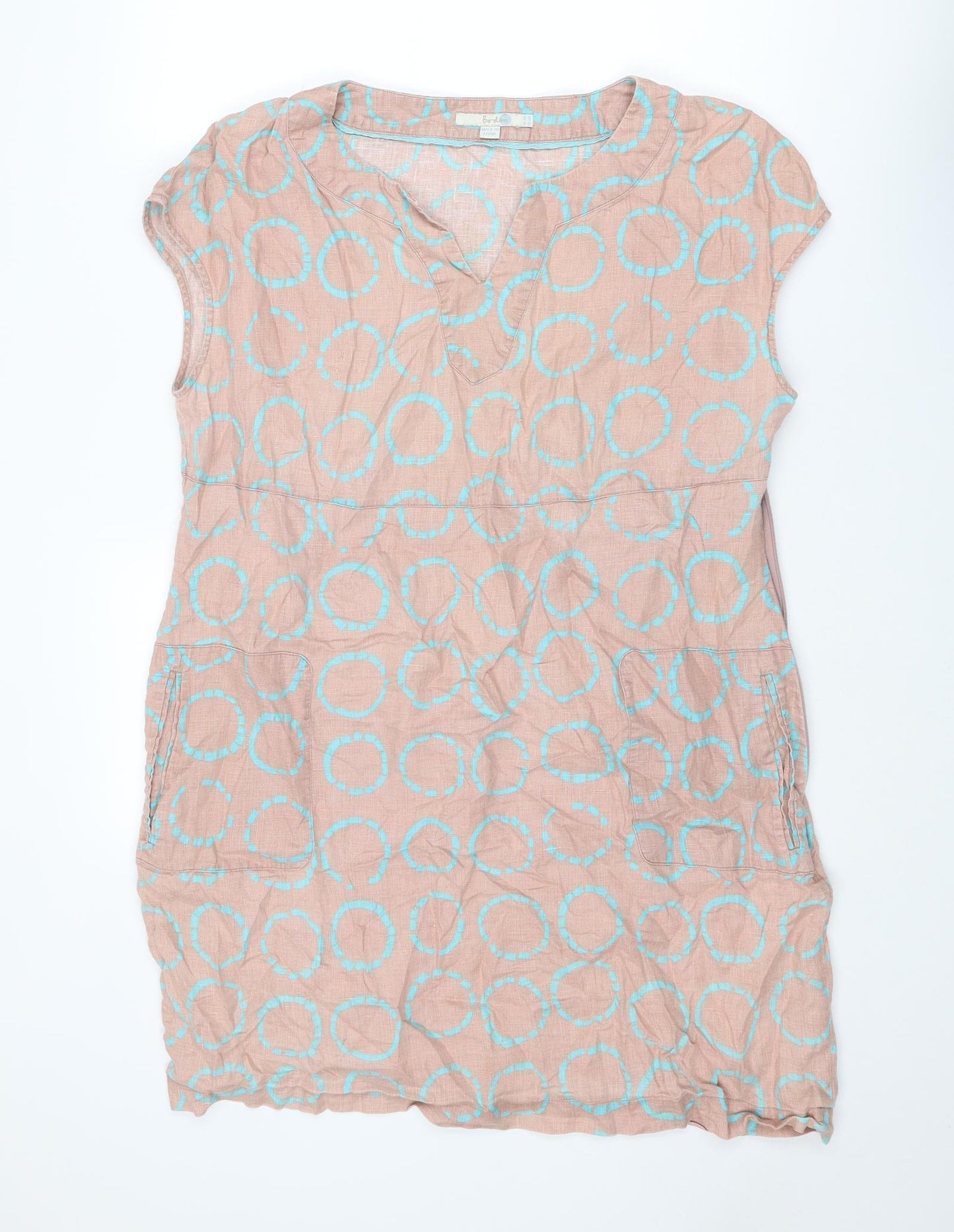 Boden Womens Pink Geometric Linen Shift Size 18 V-Neck Zip