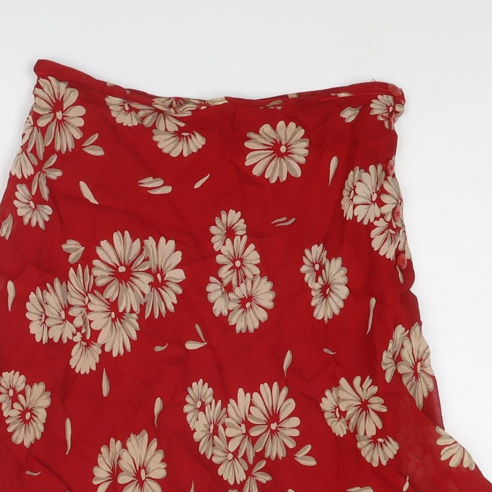 NEXT Womens Red Floral Viscose A-Line Skirt Size 8 Button