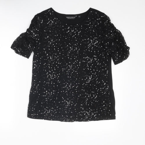 Dorothy Perkins Womens Black Polyester Basic Blouse Size 12 Boat Neck