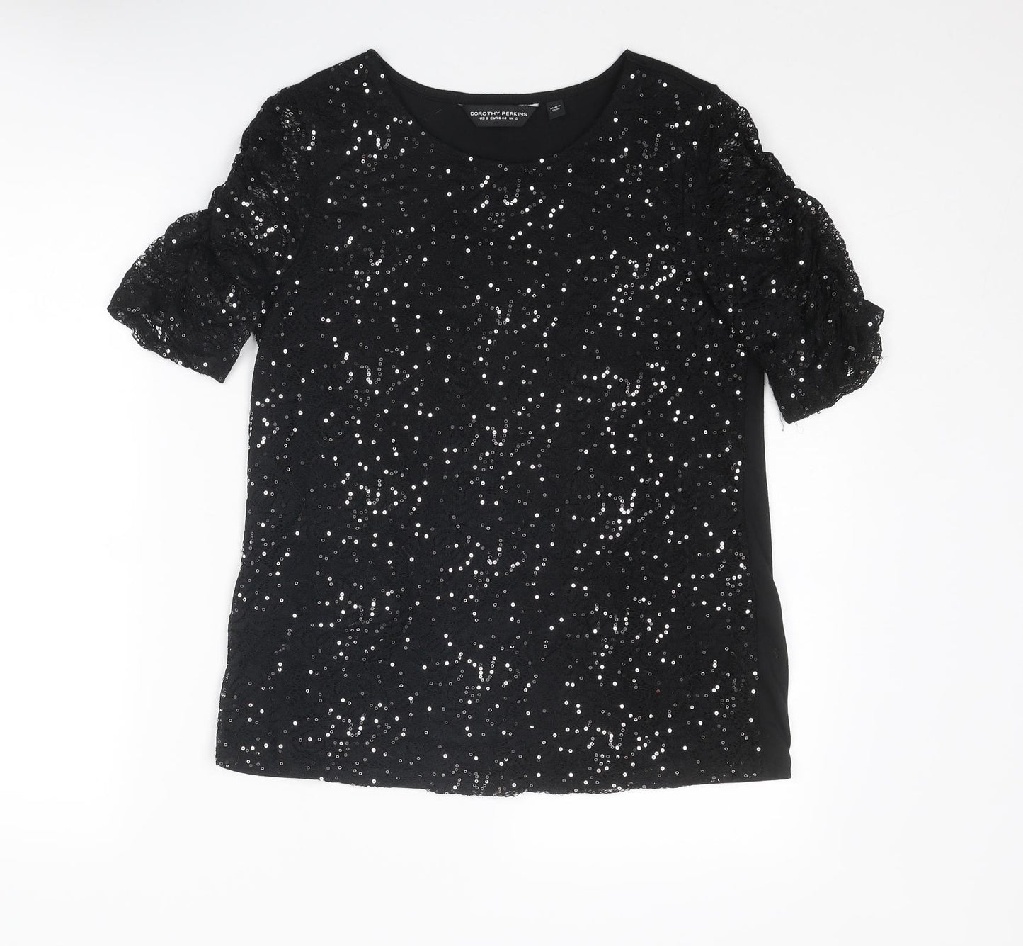 Dorothy Perkins Womens Black Polyester Basic Blouse Size 12 Boat Neck