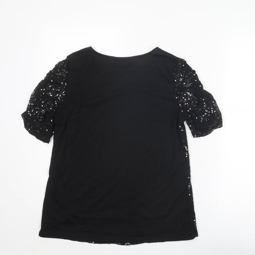 Dorothy Perkins Womens Black Polyester Basic Blouse Size 12 Boat Neck