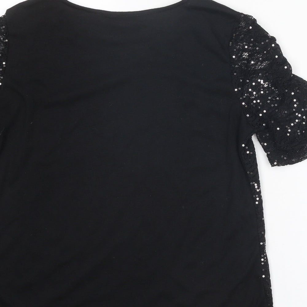 Dorothy Perkins Womens Black Polyester Basic Blouse Size 12 Boat Neck