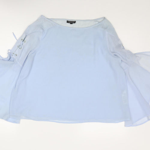 Topshop Womens Blue Polyester Basic Blouse Size 12 Boat Neck - Tie Sleeve Detail