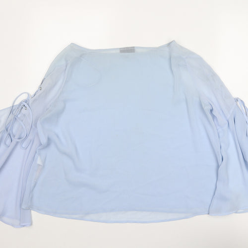Topshop Womens Blue Polyester Basic Blouse Size 12 Boat Neck - Tie Sleeve Detail