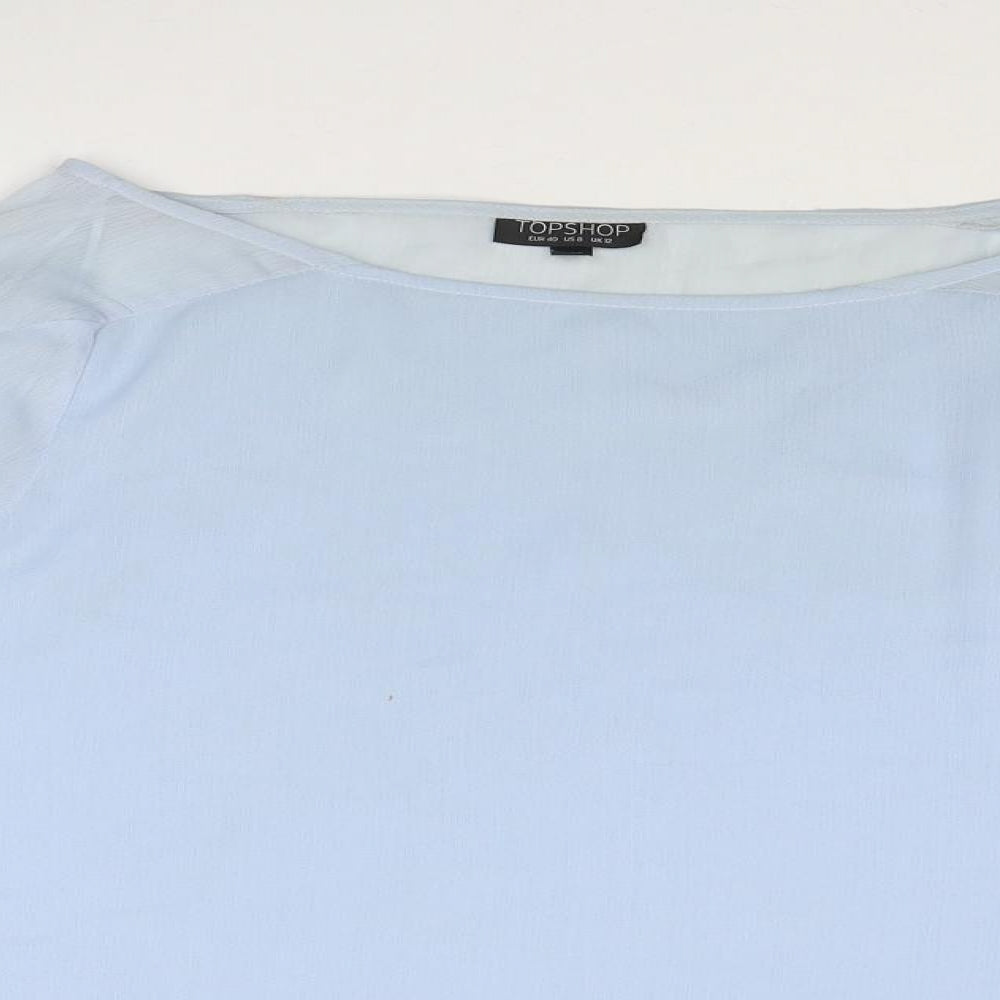 Topshop Womens Blue Polyester Basic Blouse Size 12 Boat Neck - Tie Sleeve Detail