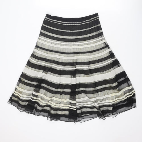 Coast Womens Black Striped Polyester Swing Skirt Size 10 Zip