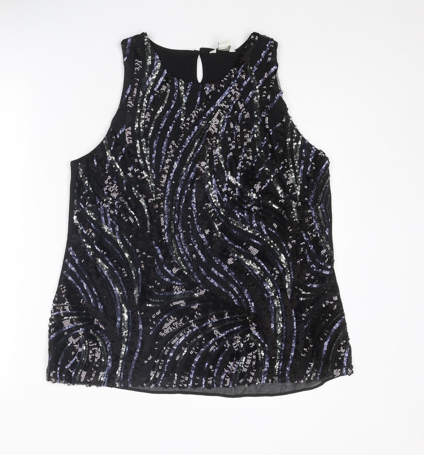 Monsoon Womens Black Geometric Polyamide Basic Tank Size 16 Round Neck - Embellished