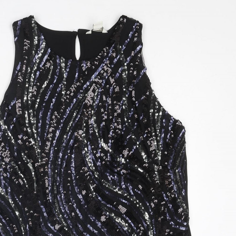 Monsoon Womens Black Geometric Polyamide Basic Tank Size 16 Round Neck - Embellished