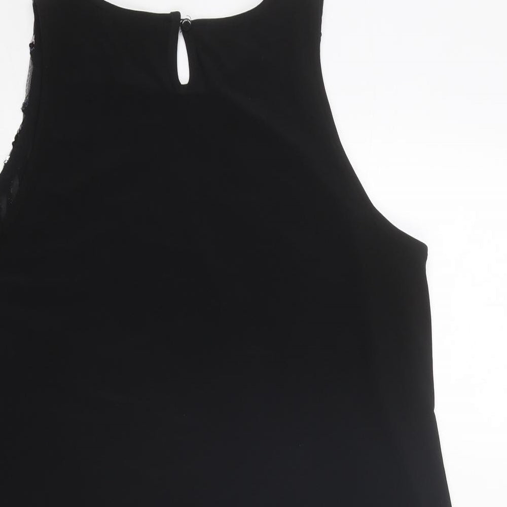Monsoon Womens Black Geometric Polyamide Basic Tank Size 16 Round Neck - Embellished