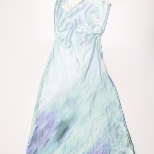 Zara Womens Blue Geometric Polyester Maxi Size XS Off the Shoulder Zip