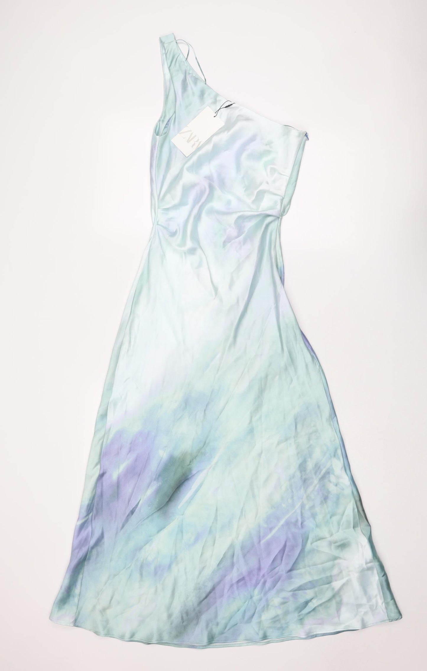 Zara Womens Blue Geometric Polyester Maxi Size XS Off the Shoulder Zip