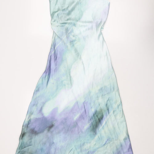Zara Womens Blue Geometric Polyester Maxi Size XS Off the Shoulder Zip