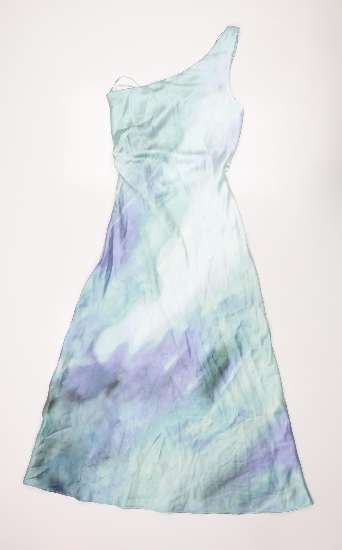 Zara Womens Blue Geometric Polyester Maxi Size XS Off the Shoulder Zip